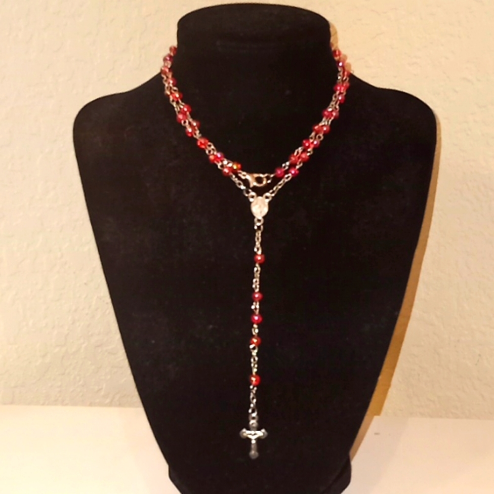Iridescent Red Rosary Beads